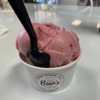 Raspberry sorbet (on top), lemon raspberry under. Wow! Shockingly good sorbet  at Bean's Ice Cream in Poquoson