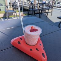 Cute with the fresh strawberry heart. ❤️ at Dockside Cafe in Harwich Port