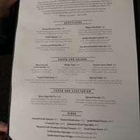 Menu with vegan/vegetarian section  at Steve Fields Steakhouse in Plano