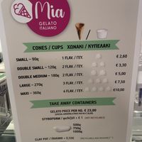 Prices - June 2024 (Vegan Mandorla Special ice cream was +€0.30 as it was a special)  at Mia Gelateria in Crete