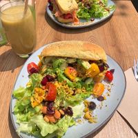 DELICIOUS vegan sandwich & fresh juice  at L'Animal Café in La Baule-escoublac