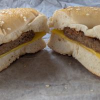 sesame bagel with vegan cheese and Beyond sausage at Country Bagel Bakery in West Chester
