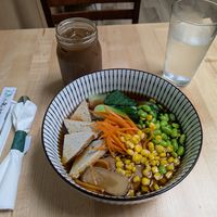 Shoyu ramen with a Vietnamese coffee at Ramen O'Bowl in Cambridge