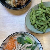 Ramen, edamame y rice bowl  at Ramen O'Bowl in Cambridge