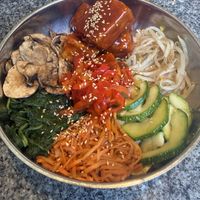 Bibimbap with amazing fried tofu, absolutely worth it!  at Bap & Dak in Brussels