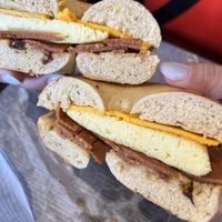 Bacon egg and cheese sun dried tomato bagel  at Shmagel's Bagels in Ocean City