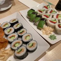 Inari tofu nigiri / Tofu & cucumber maki / Avocado nigiri / Vegetable California maki  at Famia Sushibar in Helsinki