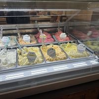 Plant based fruit sorbets (except coconut), plus dark chocolate (not on this picture )  at Bar Duomo in Cefalu