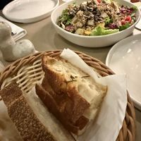Homemade bread and tofu basil salad  at Ankora in Cavtat
