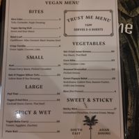 Vegan menu available in request at Sugarcane Restaurant in Coogee