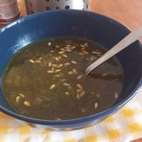 Spinach soup with sunflower seeds (vegan) at Zdravíčko in Olomouc