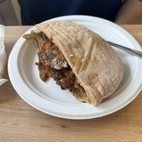  meetball pocket w/ peppers and onions at Little Lads in Corinth