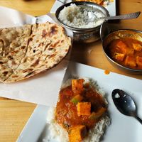 Kadai tofu with rice and roti  at Curry Corner in Minneapolis