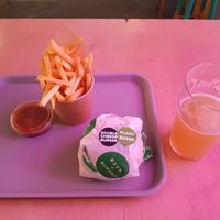 Vegan double cheese burger and beer at Beer + Burger in North London