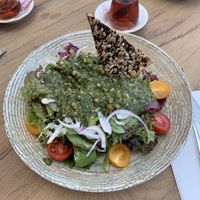Avocado salad. In truth, no avocado taste, just some salad mix and basic dressing. Almost 0 calories for 350 lira.   at Qualista Lounge Kemer Marina in Antalya