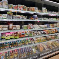 Vegan products in fridge at Denns BioMarkt in Koblenz