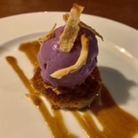 Course 8 sweet potato icecream with cassava pancake  at Cuisine Wat Damnak in Siem Reap