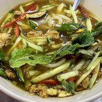 Udon noodles, veg and other bits in a curry sauce   at Chen Ee Vegetarian Food 正一素食 in Ipoh