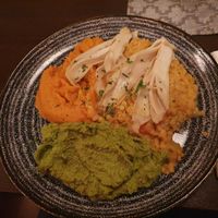 Hummus, lentils and sweet potato dish at Wulflamstuben in Stralsund