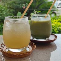 Matcha latte, ginger ale  at Maino Cafe in Takasaki