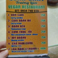 The menu at Quán Chay Trường Lâm in Hoi An
