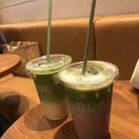 White chocolate oat matcha (veggie) & Blueberry oat matcha (vegan), both £4.4.  at Blank Street Coffee - Ludgate Circus in London