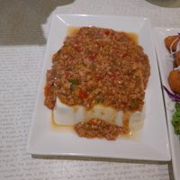 Minced mock meat tofu at Vegetarian Express Cafe in Northeast Singapore