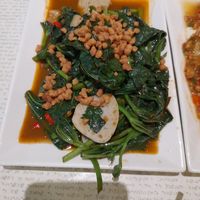 Stir-fry sambal sweet potato leaves at Vegetarian Express Cafe in Northeast Singapore