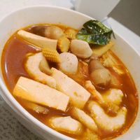 Vegetarian Tom Yam Seafood noodles at Vegetarian Express Cafe in Northeast Singapore