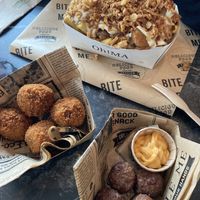 Croquettes, meatballs and Julien fries  at OhMA Gent in Ghent