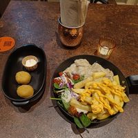 Vol au vent with cheesy fries and cheese croquettes at OhMA Gent in Ghent