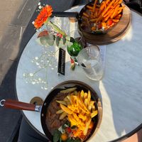 My boyfriend got the stew (large option) with cheezy fries for 25,50. His portion is below. at OhMA Gent in Ghent