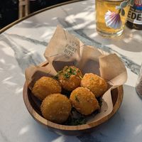 Vegan cheese croquettes at OhMA Gent in Ghent