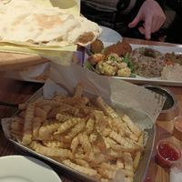 Zatar fries, pita, and vegan mezza at Nicholas Restaurant - NE Broadway in Portland