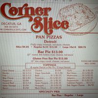 Toppings menu  at Corner Slice in Decatur