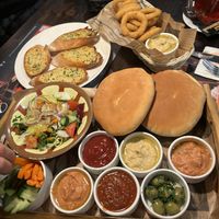 Vegan Plate, Onion Rings, Garlic Bread  at Sphinx in Swinoujscie