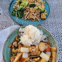 pad thai with tofu (top), and a vegan special of the day (bottom) at Baan Thai Bistro in Indianapolis