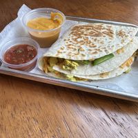 Breakfast quesadilla with salsa and house-made queso  at Brunch Box in Springfield