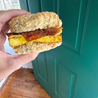 Biscuit, tofu egg, cheese, and bacon  at Brunch Box in Springfield