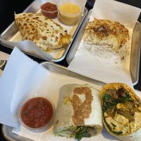 Quesadilla with queso, burrito, and hash browns     at Brunch Box in Springfield