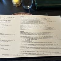 Menu in August of 2026  at Copra in San Francisco
