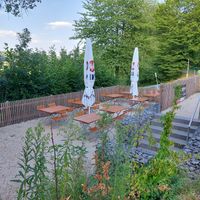 more tables on the other side of the path at Bootshaus Ardeas Seenwelt in Bad Soden-salmuenster