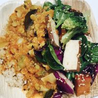 Hot box and salad mixed plate   at Vege Rama - Adelaide St in Brisbane