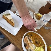 Two entrees and rice and pumpkin cheesecake   at Vege Rama - Adelaide St in Brisbane