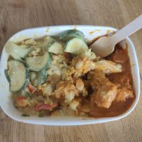 Two types of curry with saffron rice. at Vege Rama - Adelaide St in Brisbane