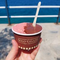 Medium cup with strawberry and dark chocolate at Solo Gelato in Crete