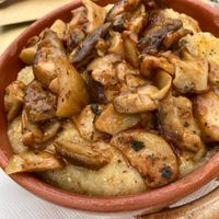Very tasty polenta with porcini mushrooms  at Stolemberg in Gressoney La Trinite