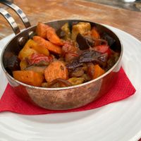 Vegetable terrine:carrots, aubergines, potatoes, peppers  at Zam Tachji in Alagna Valsesia
