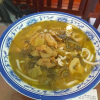 酸菜素肥肠面 pickled vegetables and vegan sausage noodles. Vegan and tasty. Rich broth and satisfying noodles.  at Zhòng Shàn Yuán Lăo Miàn Guăn - 众善缘老面馆 in Dali