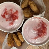 Strawberry shakes, tenders, sauce  at Next Level Clucker - Hawthorne in Portland